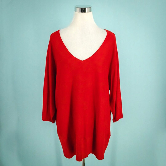 Talbots Plus Size 2X Red V Neck 3/4 Dolman Sleeve Cotton Blend Knit Sweater NEW - Picture 1 of 5